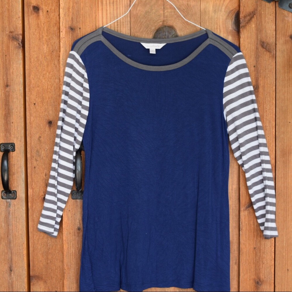 Navy and Stripe 3/4 Length Top